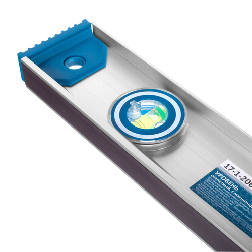 Уровень алюминиевый скелетный, 2 глазка+1 поворотный на 360, магн. лента, линейка, 600мм, (шт.) 17-1-206---