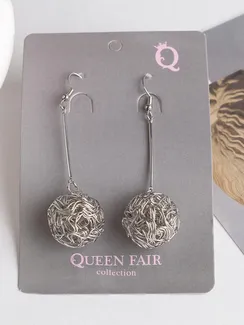 Серьги висячие "Шарик" переплетение, цвет серебро