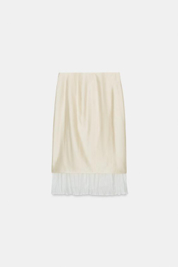 ZARA КОМБИНИРОВАННАЯ ЮБКА МИДИ — ZW COLLECTION, ЭКРЮ