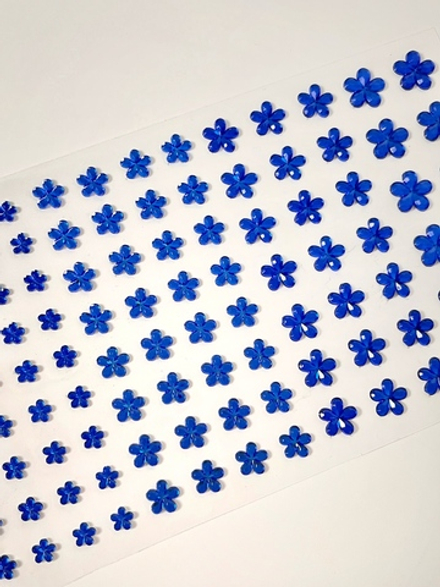 Стразы самоклеющиеся цветочки разного размера 101 шт синие