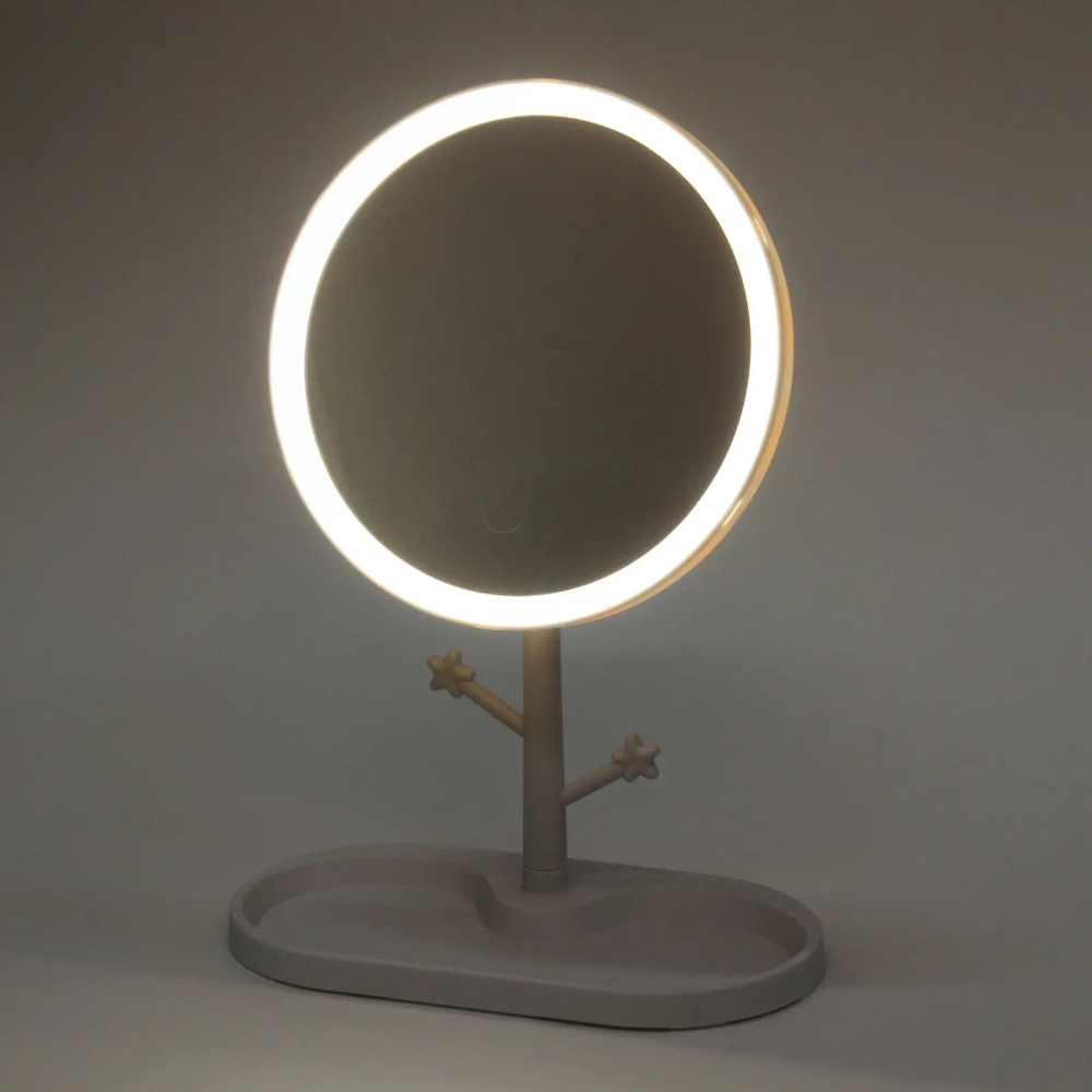 Зеркало настольное с подсветкой на подставке «SVET», цвет белый, USB, 29*5*17см