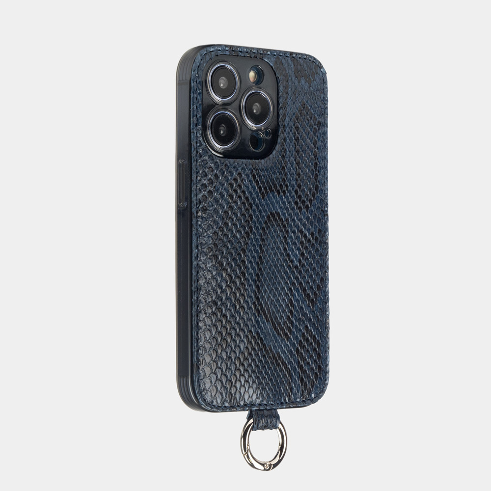 Чехол для iPhone 14 Pro из натуральной кожи питона, синего цвета