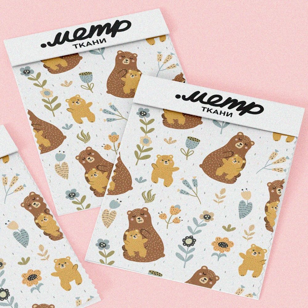 Ткань шелк Армани медведи и медвежата