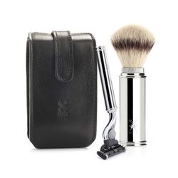 Дорожный бритвенный набор MUEHLE, чехол из натуральной черной кожи, дорожный помазок, дорожная бритва Mach3 (RT 3 M3)