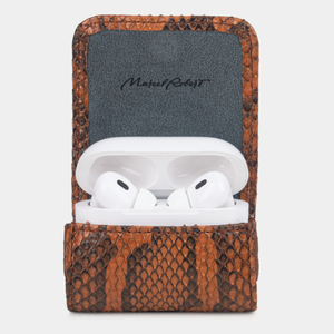 Чехол для наушников AirPods Pro 2,3 из кожи питона, цвета коньяк