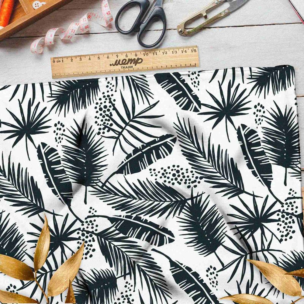 Ткань кулирная гладь черные листья