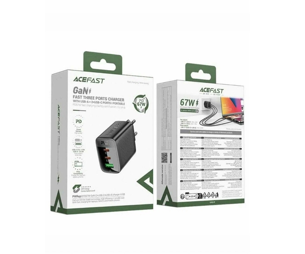 Сетевой адаптер питания ACEFAST A108 2 USB-C/USB A PD67W (черный)