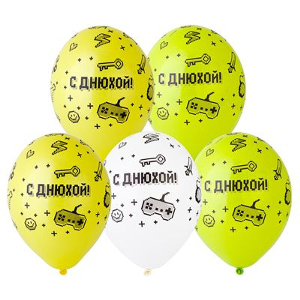 Воздушный шар С Днюхой Геймер 14"/36 см с гелием и обработкой HiFloat