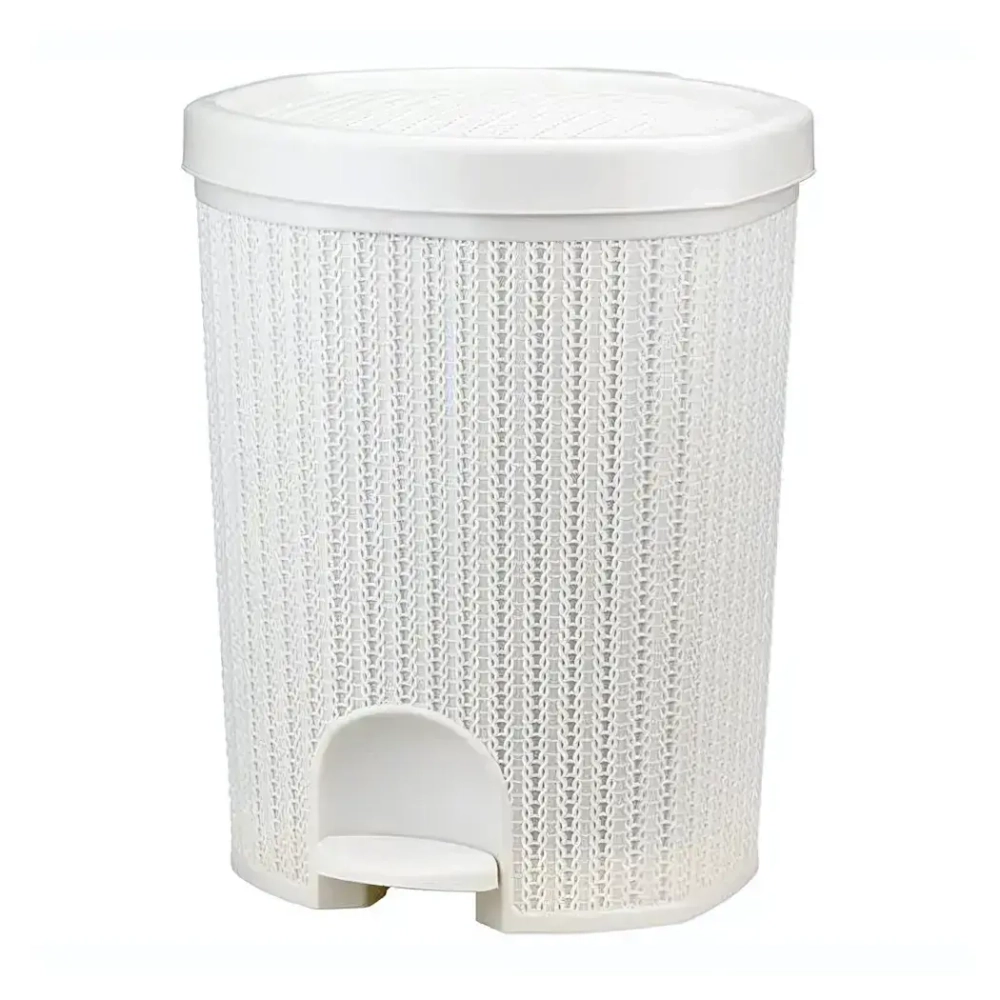 Контейнер для мусора ВЯЗАНИЕ 18л с педалью белый ротанг