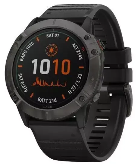 Умные часы Garmin Fenix 6X Pro Solar титановый DLC, серый/черный