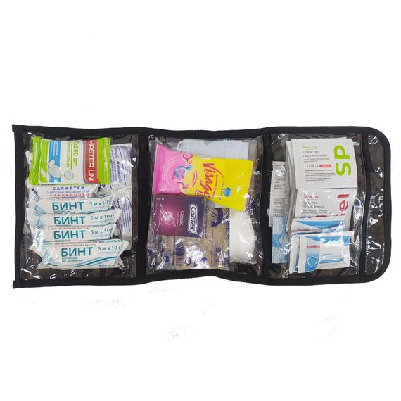 Набор первой помощи для активного отдыха, туризма, путешествий (сумка- скрутка) хаки  
, арт. 3231