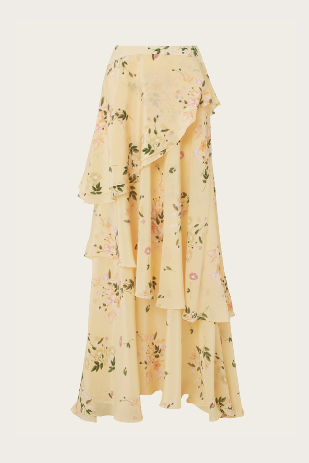 ЮБКА ИЗ ЖЕЛТОГО ШЕЛКА С АВТОРСКИМ ПРИНТОМ