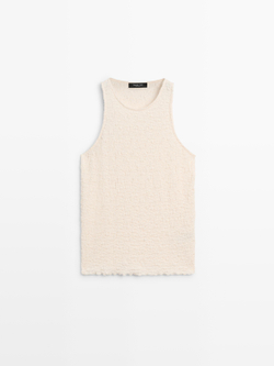 Massimo Dutti Топ с горловиной халтер из ткани с рельефным узором, натуральный/кремовый