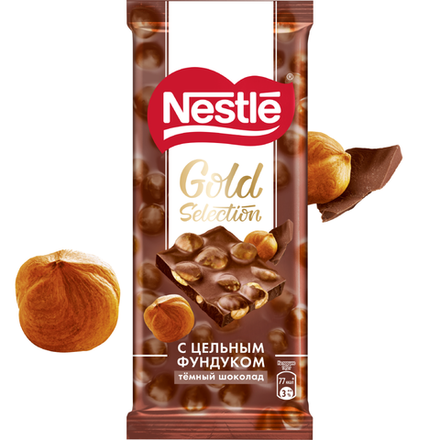 Шоколад молочный Nestle Gold Selection с цельным фундуком 85 гр