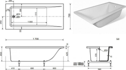 Ванна из искусственного мрамора Aquanet Bright Stone 170х70