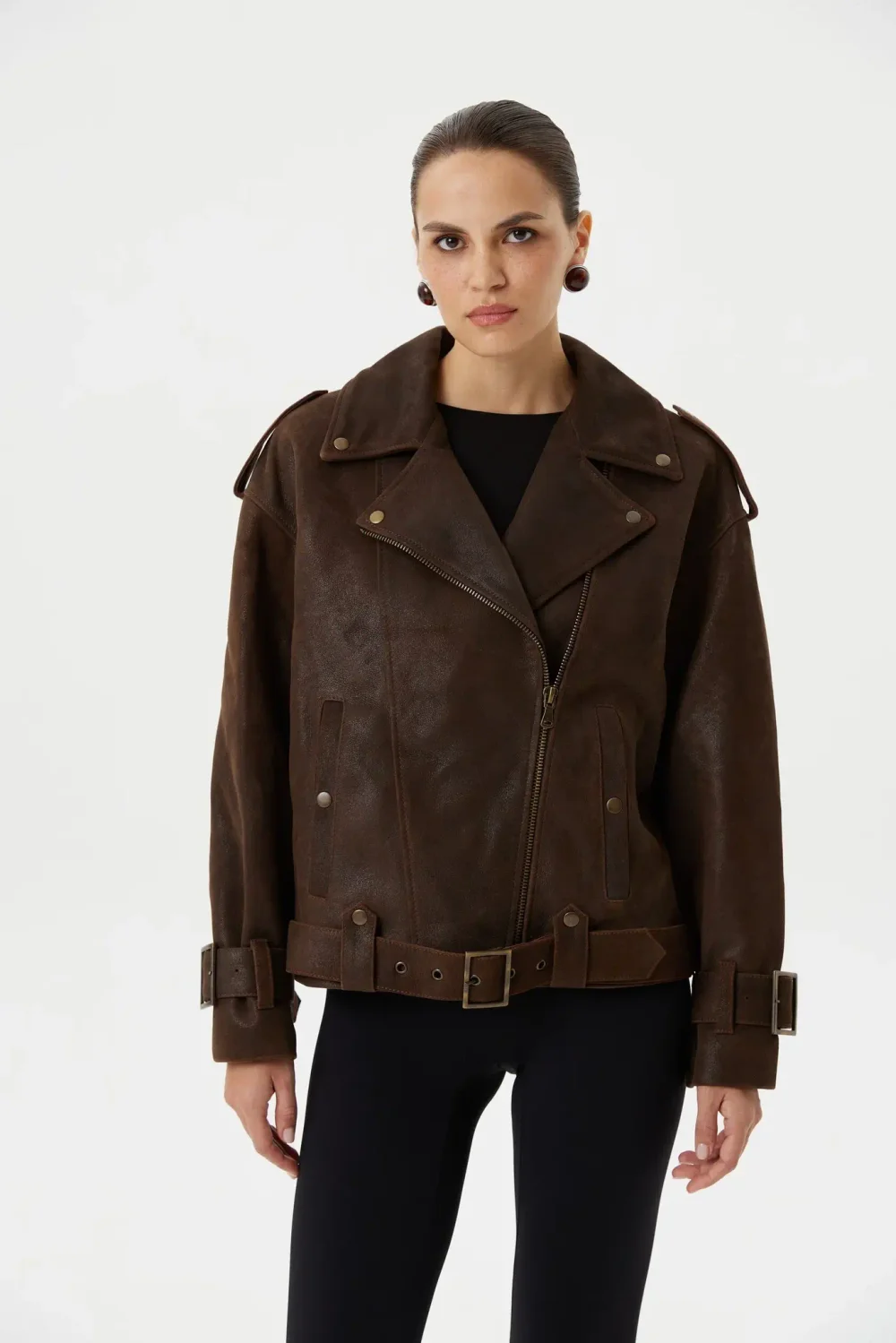 Косуха Oversize Vintage с ремешками, Коричневый