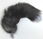 Серебристая металлическая анальная пробка с черно-голубым (Цвет: серебристый)