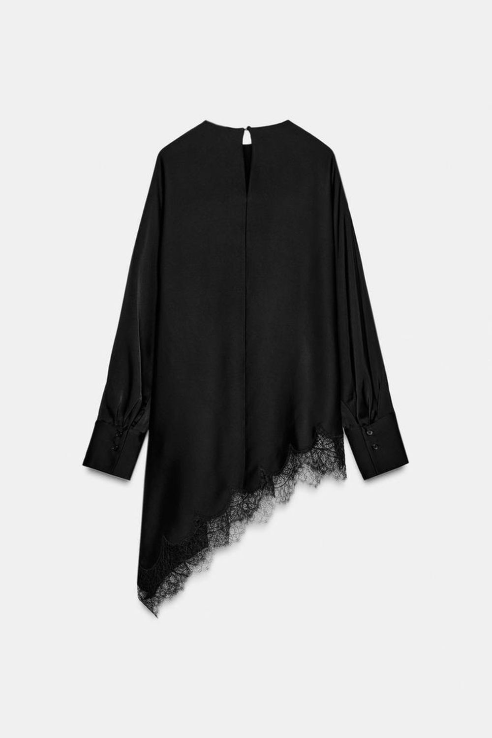 ZARA АСИММЕТРИЧНАЯ БЛУЗА С КРУЖЕВОМ — ZW COLLECTION LIMITED EDITION, ЧЕРНЫЙ