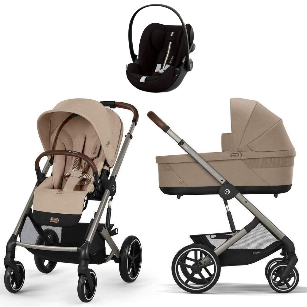 Коляска Cybex Balios S Lux TPE complete Cloud G Moon Black Plus 3 в 1 Almond Beige с дождевиками