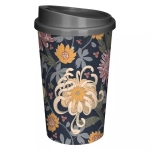 Стакан для горячих и холодных напитков с крышкой и декором хризантемы 400мл (черный)