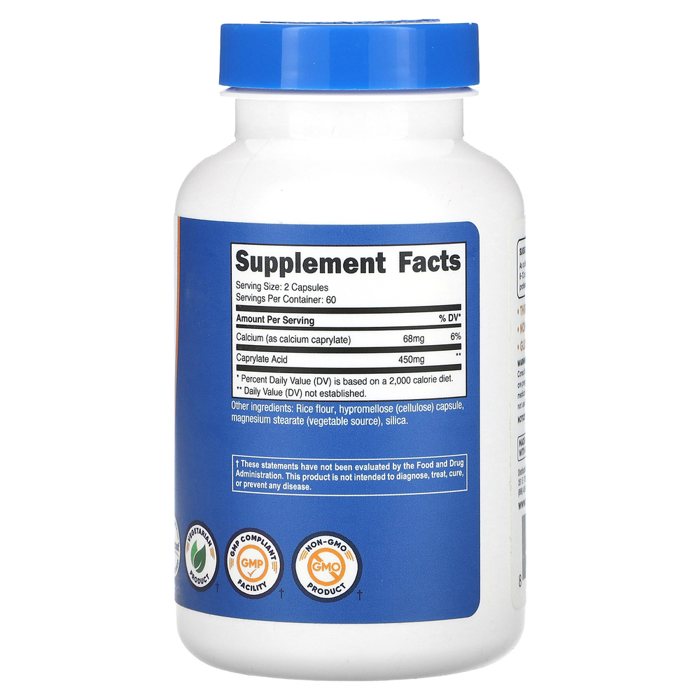 Nutricost, каприловая кислота, 450 мг, 120 капсул (225 мг в 1 капсуле)
