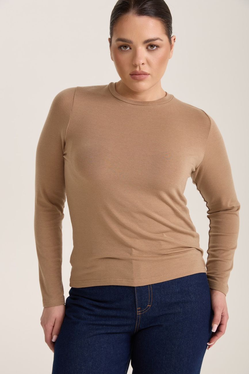 Лонгслив с шерстью мериноса, кэмел
