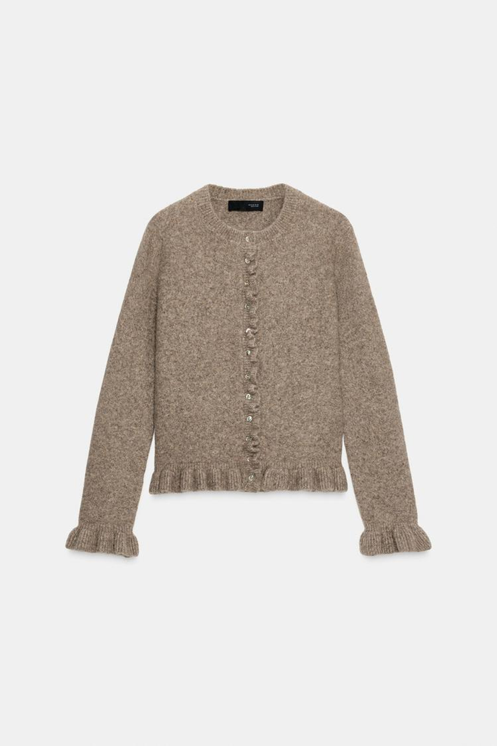 ZARA КАРДИГАН С ВОЛАНАМИ, СЕРО-КОРИЧНЕВЫЙ