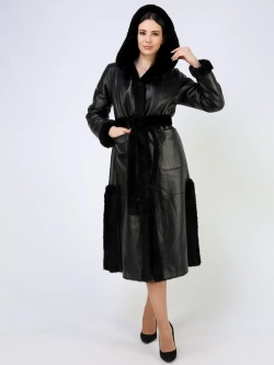 Дубленка зимняя шуба натуральная с капюшоном длинная