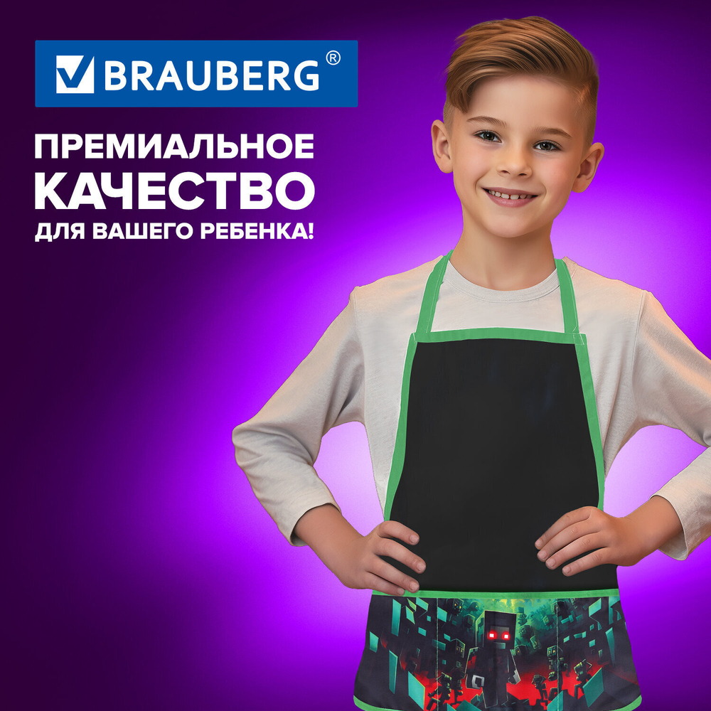 Накидка фартук с нарукавниками для труда BRAUBERG 3 кармана 46x54 см "Night warrior" (4 штуки в упаковке)