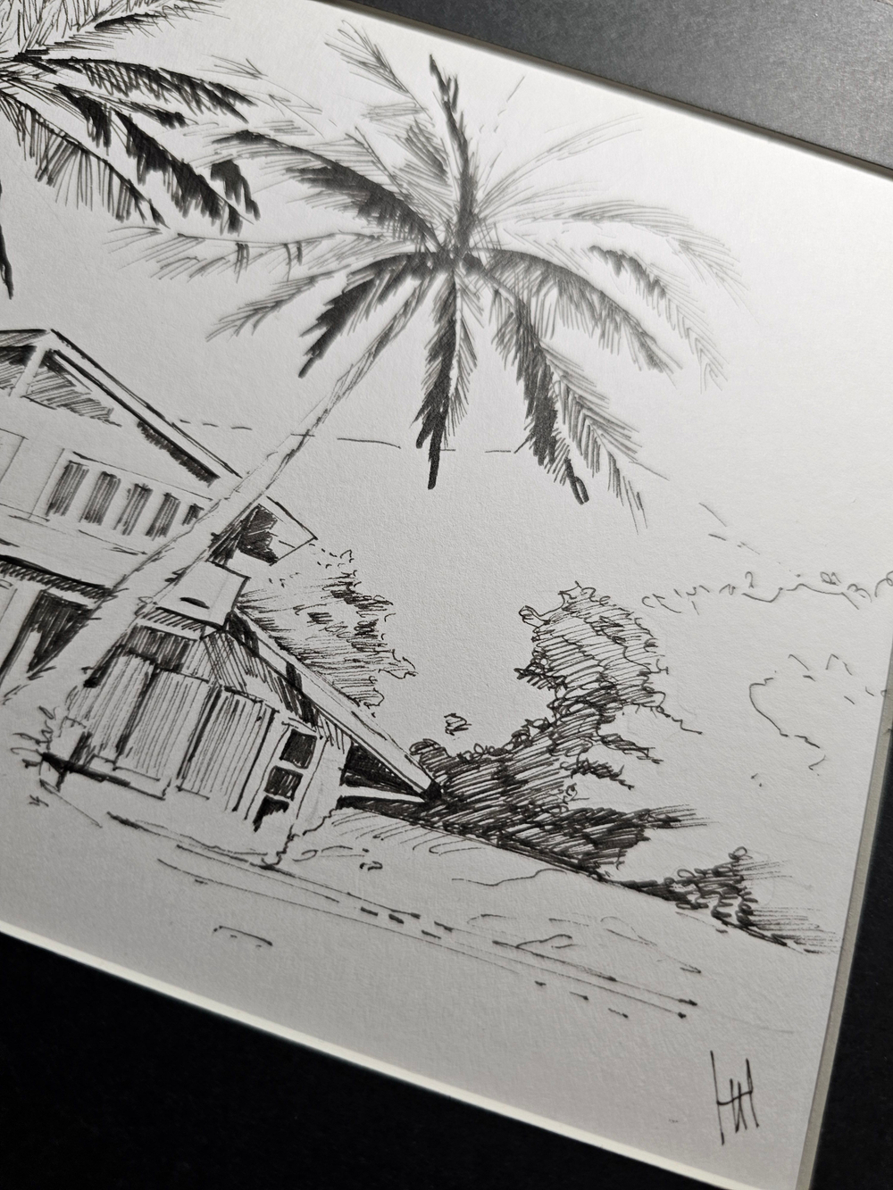Картина, графика в паспарту 21х30 см на стену для интерьера "Бунгало"