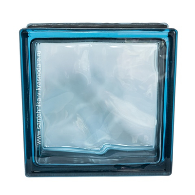 Стеклоблок голубой волна черный бриллиант Vitrablok  19х19x8 окраска в массе