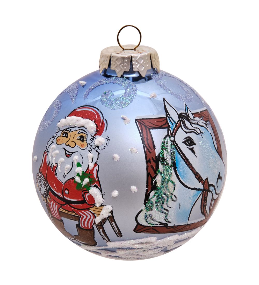 НФШ-1453/1 Ел.украшение Шар «Дед Мороз и конь» 85 мм