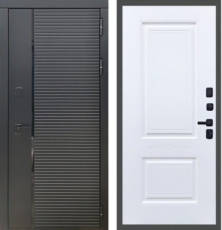 Входная металлическая дверь Рекс 30 Кварц черный / Смальта Силк сноу ( белый матовый, без текстуры)