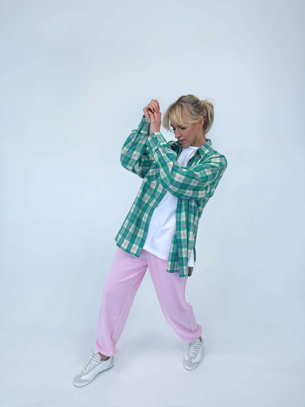 Рубашка зеленая клетка