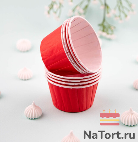 Формы бумажные с ламинацией «Маффин» 50х40 мм (Красный) 100 шт