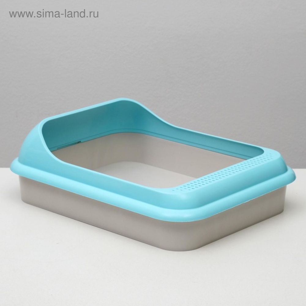 Туалет для кошек "Мур-мяу" с бортом, голубой, 45,5*35,5*16см