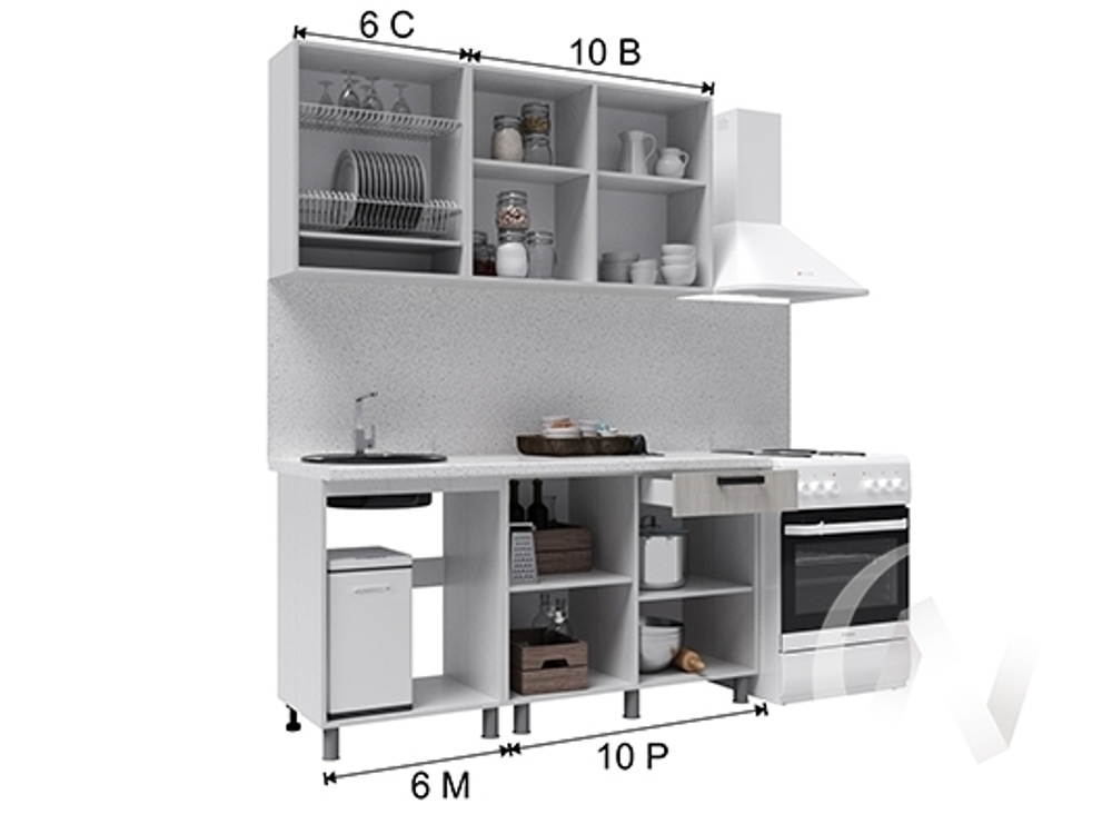 Кухня Грейс 1.6м (корпус белый/дуб канадский; карбон вулкан) 38мм королевский опал