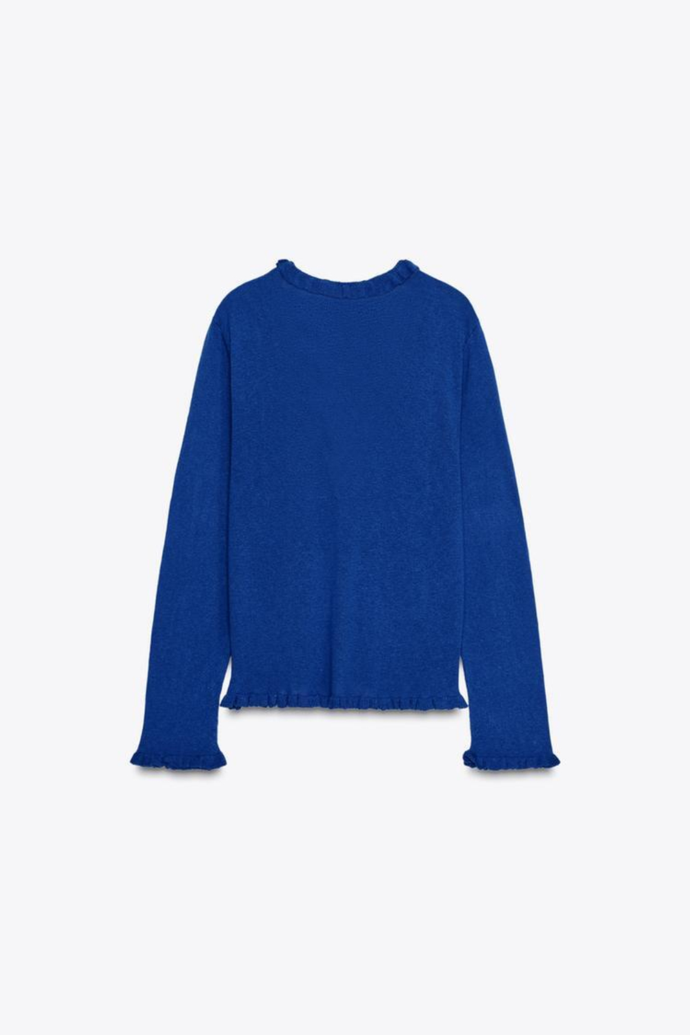 ZARA ТРИКОТАЖНЫЙ КАРДИГАН С ВОЛАНАМИ, ЯРКО-СИНИЙ