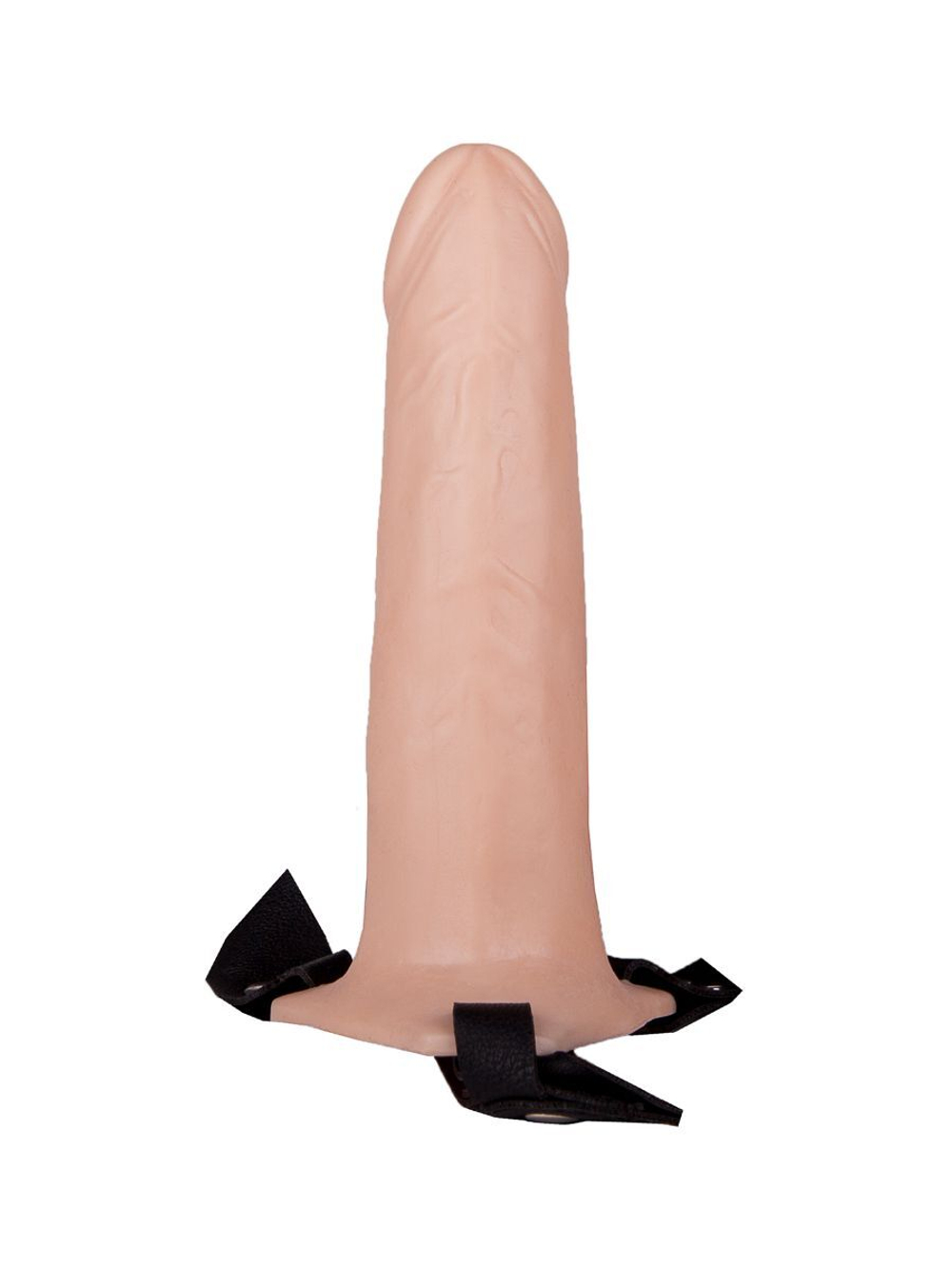 Пустотелый реалистичный фаллопротез на ремешках с заклепками - 16,5 см. (Цвет: телесный)