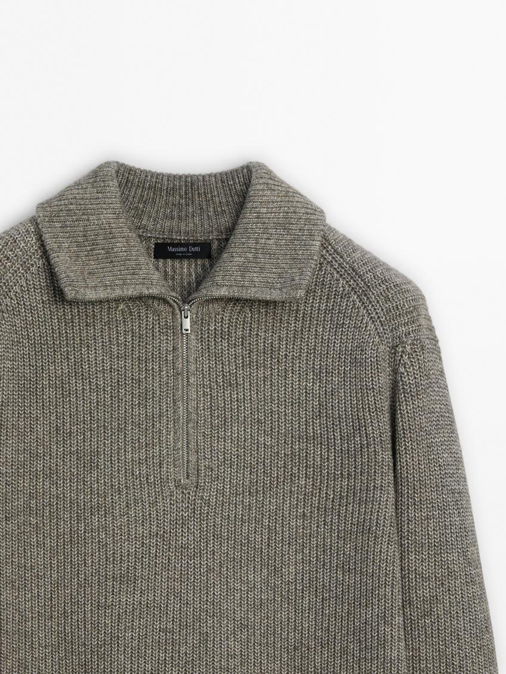 Massimo Dutti Свитер из смесового хлопка с воротником-стойкой, норка