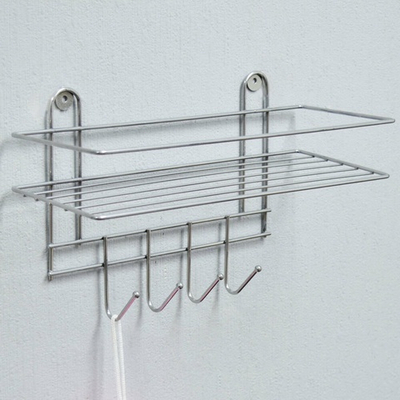 Полка настенная 33*12,5*21см 4 крючка хром "Lecco Plus"