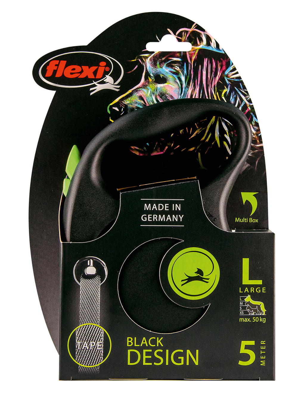 Flexi Black Design рулетка  L (до 50 кг), лента/ черный/зеленый, 5 м