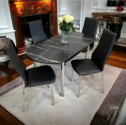 Обеденная группа стол со стульями NGVK Овал Черный мрамор и 4 стула Омега цвет Черный