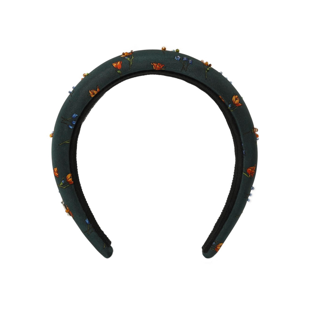 Зеленый ободок с цветочным принтом