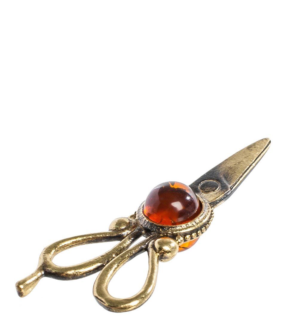 Народные промыслы AM-1141 Фигурка «Ножницы» (латунь, янтарь)