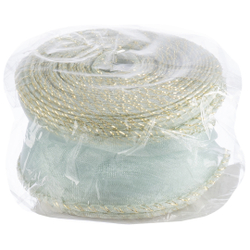 Лента декоративная (4 см*9,14 м) Органза с леской, Золотая кайма, Мятный, 1 шт., 6233854