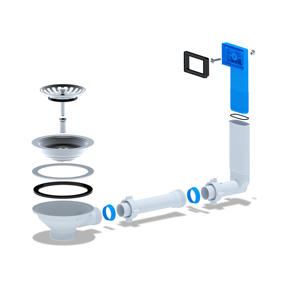 Перелив для мойки Ани Пласт жесткий 3 1/2" с прямоугольным вертикальным корпусом (N305)