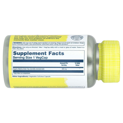 Solaray, Органически выращенный зеленый чай матча, 300 мг, 100 растительных капсул