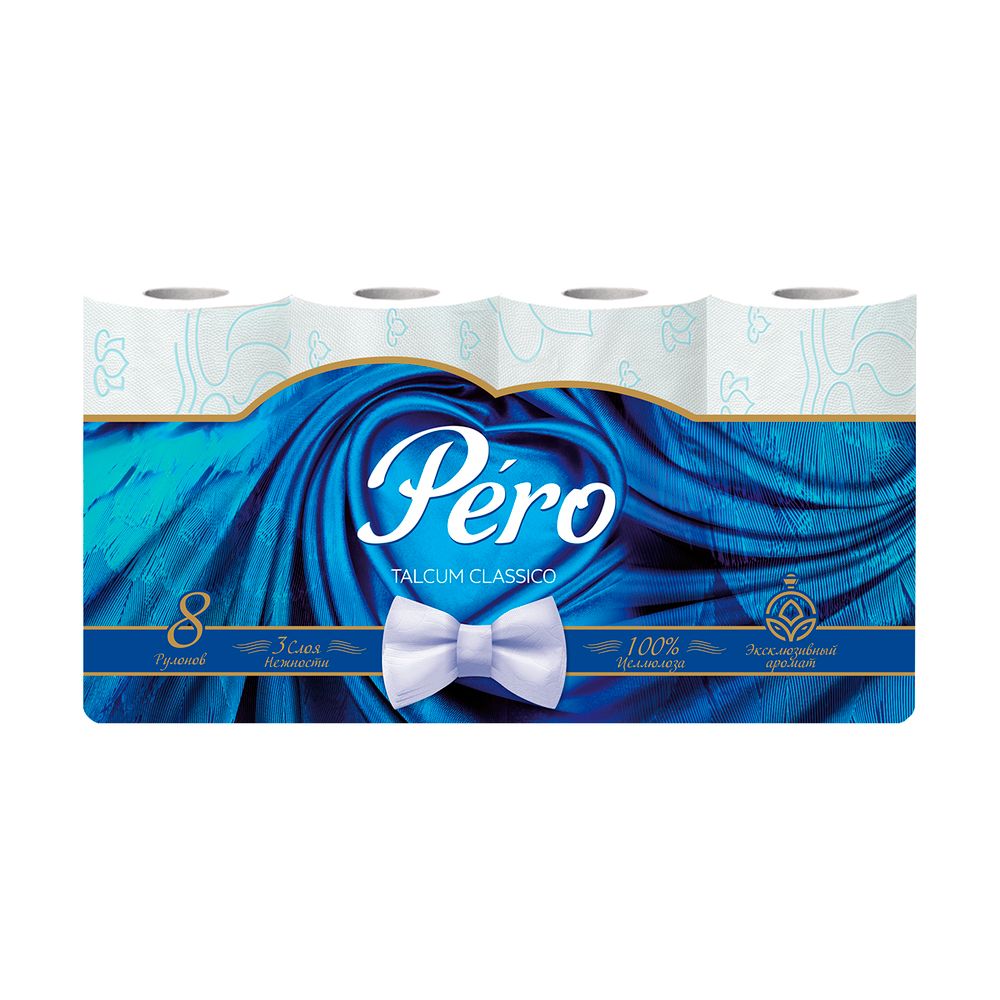 Туалетная бумага Pero, трехслойная, 8 рулонов, белая, 232869