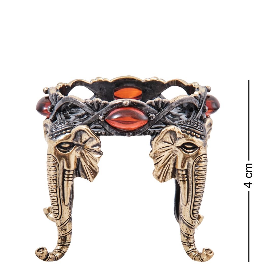 Народные промыслы AM-3998 Подсвечник «Слоны Индия» (латунь, янтарь)